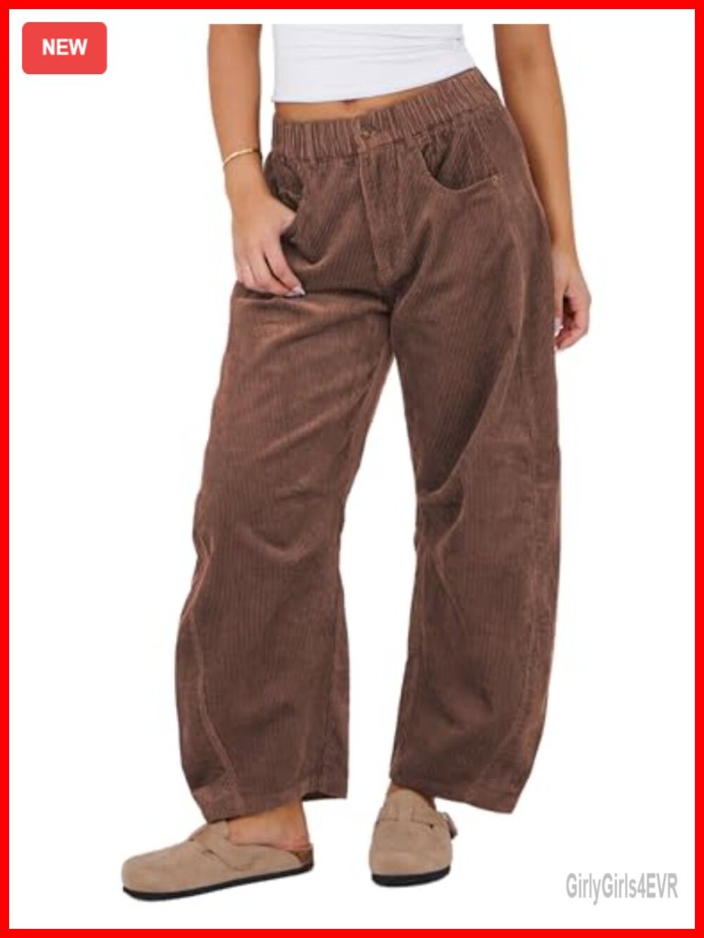 Women's Corduroy Barrel Pants Baggy Wide Leg Trousers Mid Rise Relaxed